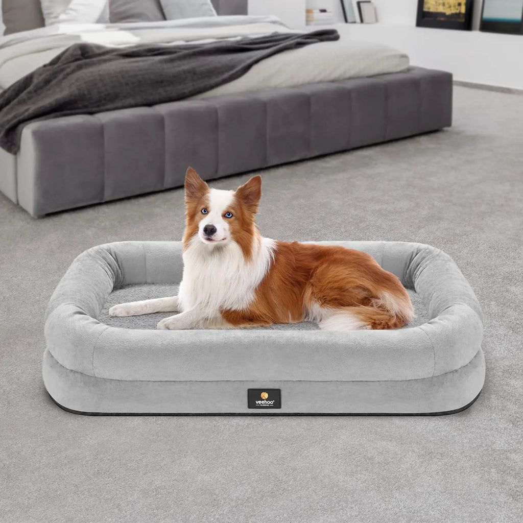 Veehoo Orthopedic Dog Bed for Large Dogs - Large Dog Bed with Removable Washable Cover 4-Sides Bolster Dog Sofa Bed Dog Couch Bed Pet Bed with Nonslip Bottom Grey