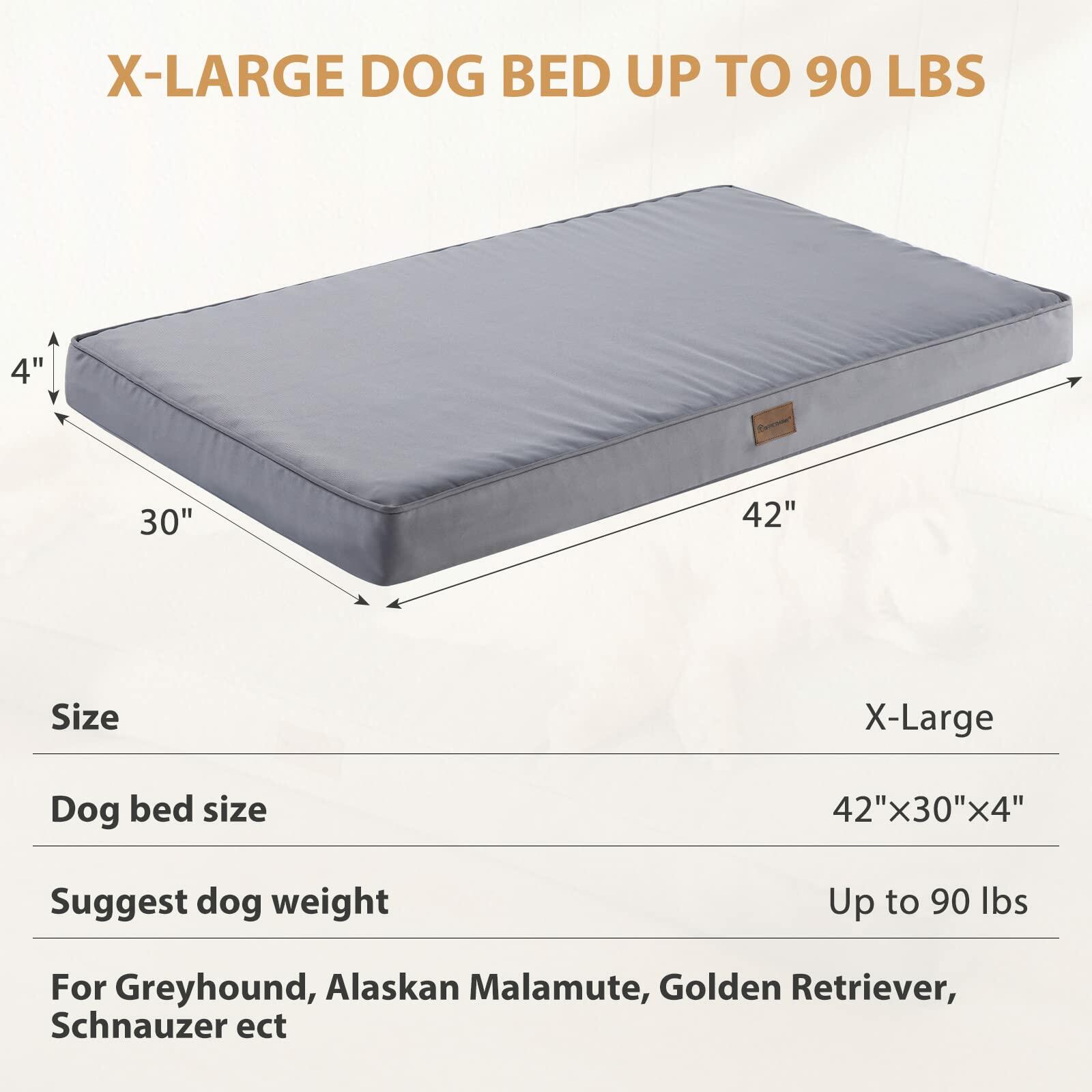 Orthopedic Waterproof Dog Bed for Large Dogs – Joint Support, Washable Cover (42” x 30”, Grey)